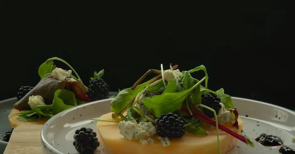 Colorful Spring Potato Melon Goat Cheese Dish