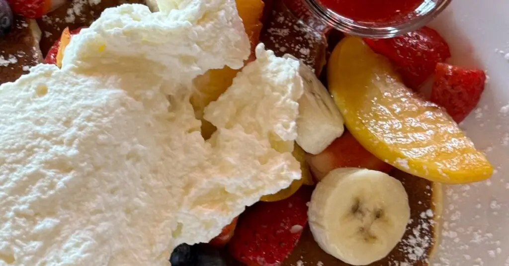 Indulgent Peach Streusel Pancake Bake